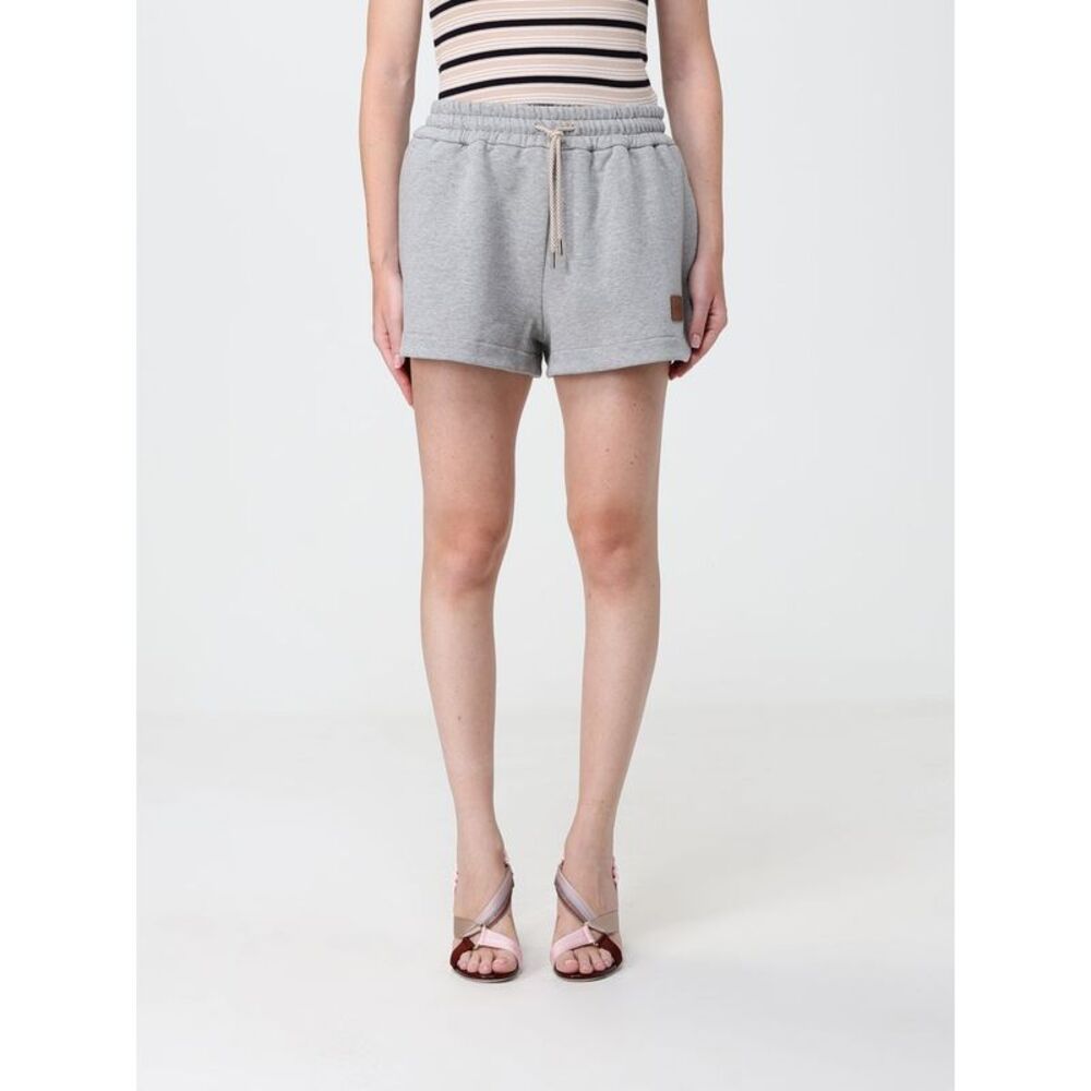 Fendi Women Fendi Grey Cotton Jogging Shorts With Contrast Logo And Drawstring